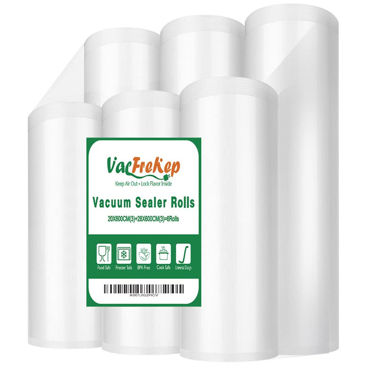 VacFreKep 6 Folienrollen 20x600cm(3) und28x600cm(3) Vakuumierrollen für Lebensmittel,BPA-Frei Vakuum