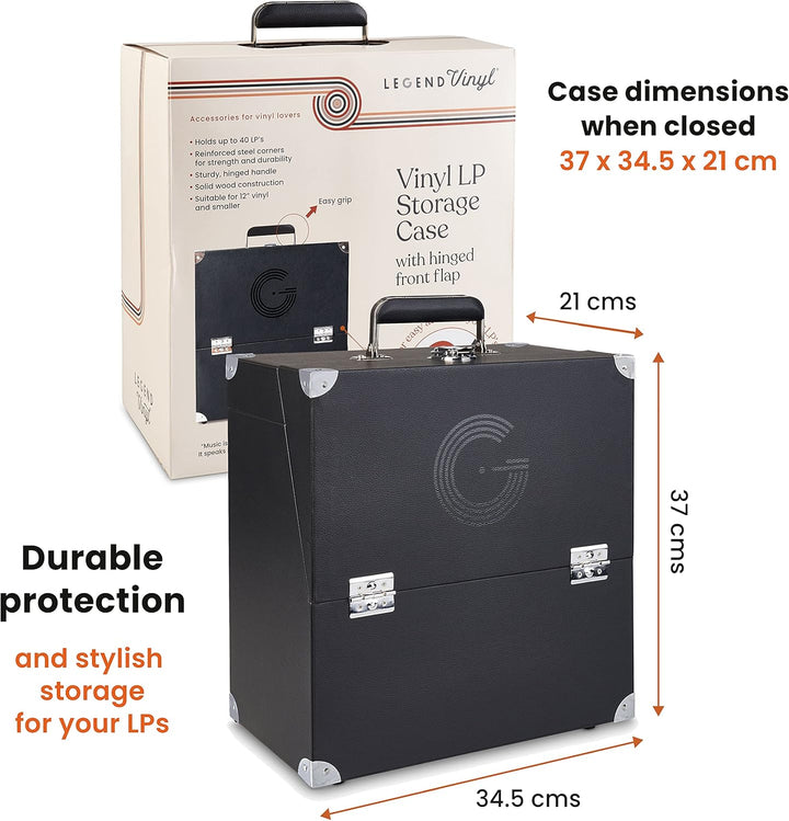 Legend Vinyl Schallplattenbox für bis zu 40 LPs, Schallplattenbox mit Öffnung vorne, für einfache Na
