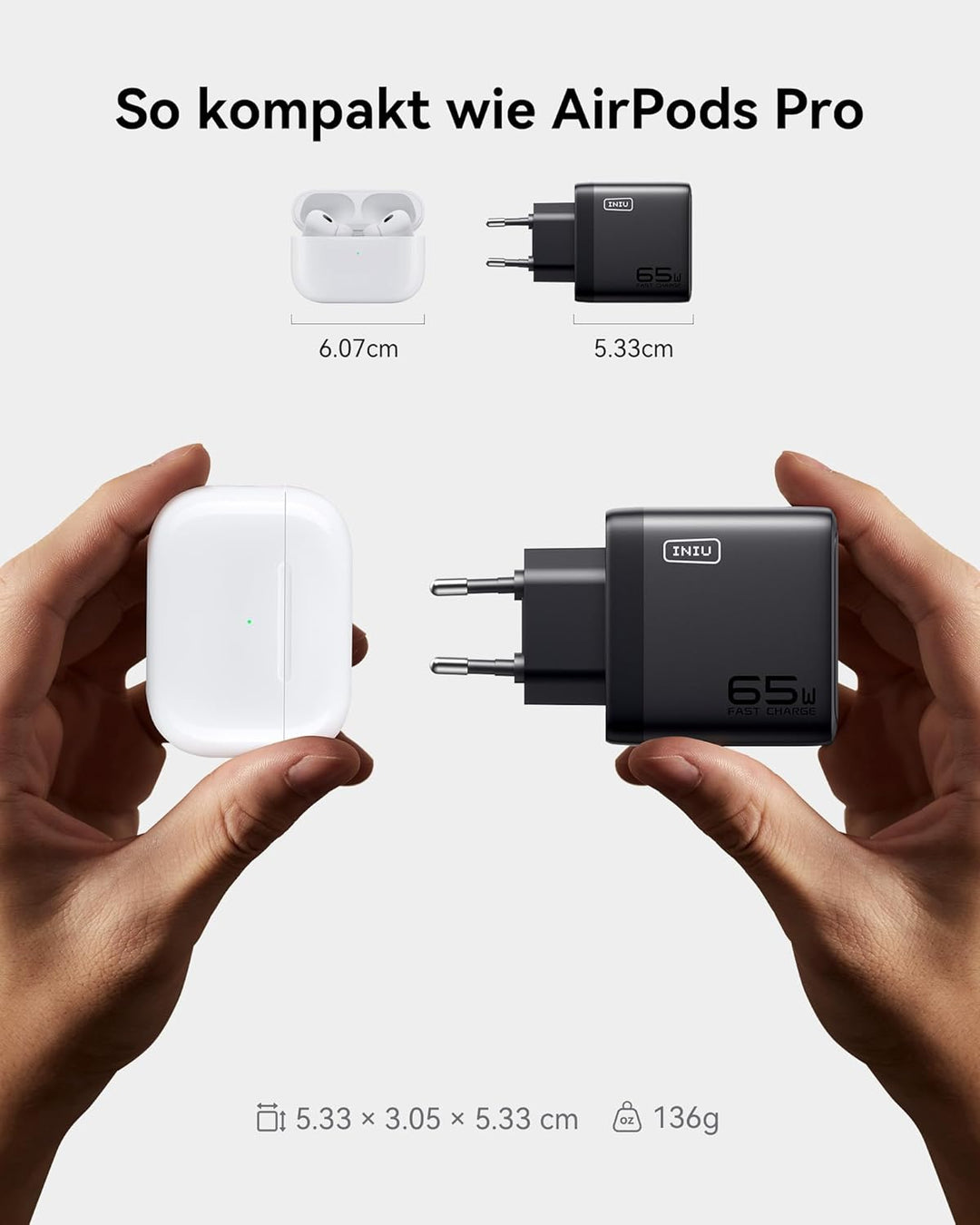 INIU 65W USB C Ladegerät, [USB-C * 2 + USB-A] Netzteil Mehrfach mit USB-C Kabel, PD 3.0 Schnellladeg