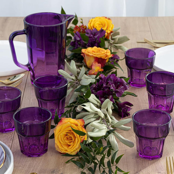 TREND FOR HOME Wasserkaraffe Glas 1 Liter mit Handlichem Griff Bunt Wasserkrug 19 cm Glaskanne Lila