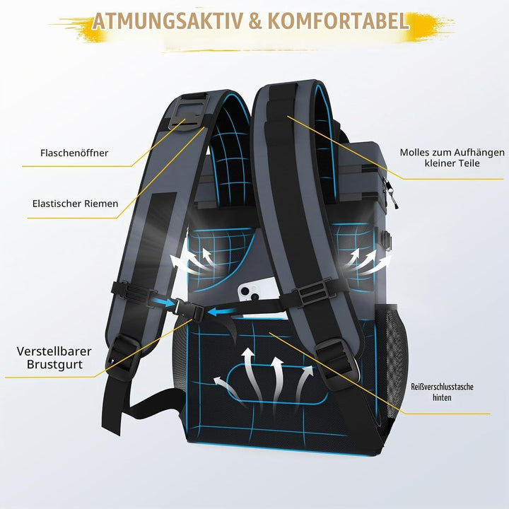 Kühlrucksack 30L Kühltasche Rucksack Gross Faltbar, 40 Dosen Kühl Thermo Rucksack Gross Isolierte Kü