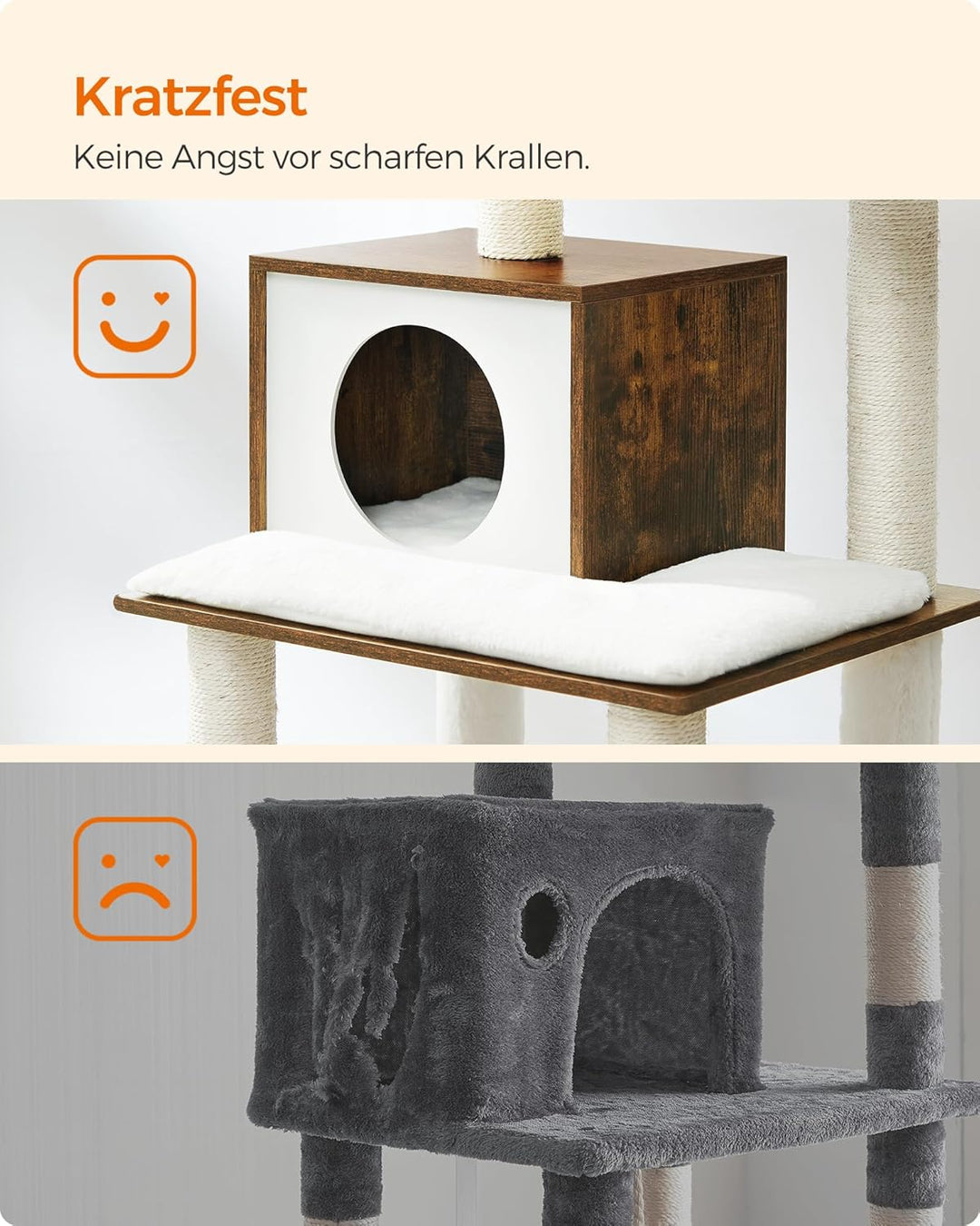 Feandrea Kratzbaum, 138 cm Katzenbaum, modern, mehrstöckiger Katzenkratzbaum, Kuschelhöhle, Sisalstä