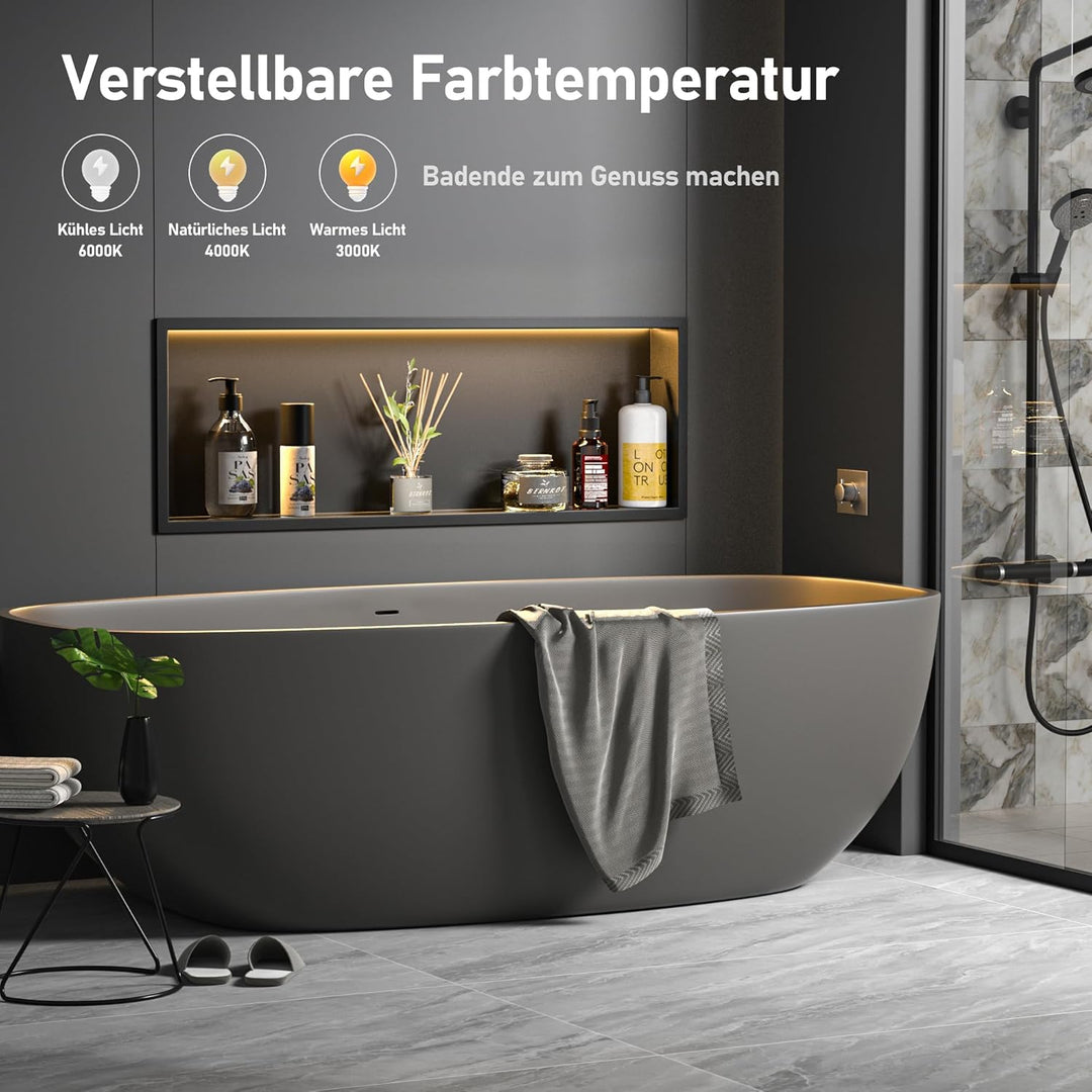 Wandnische Dusche Edelstahl mit LED,Duschnische mit Beleuchtung für Badezimmer Aufbewahrung,Einbau-N