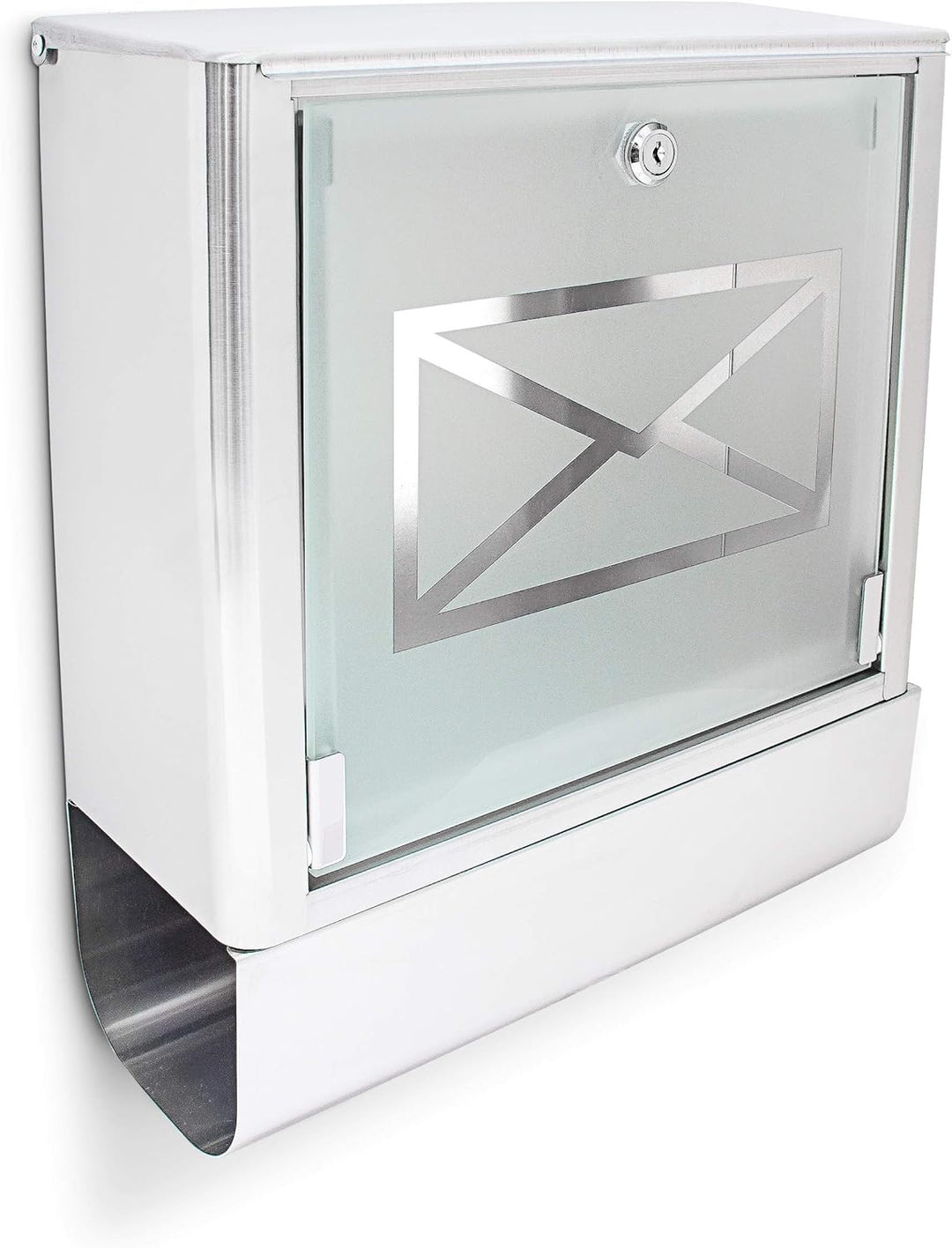 Relaxdays Briefkasten mit Zeitungsfach, Postkasten aus Edelstahl und Glas, Mit Motiv, HBT: ca. 40 x