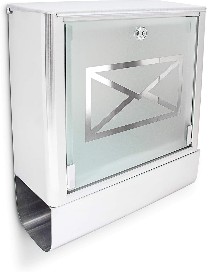 Relaxdays Briefkasten mit Zeitungsfach, Postkasten aus Edelstahl und Glas, Mit Motiv, HBT: ca. 40 x
