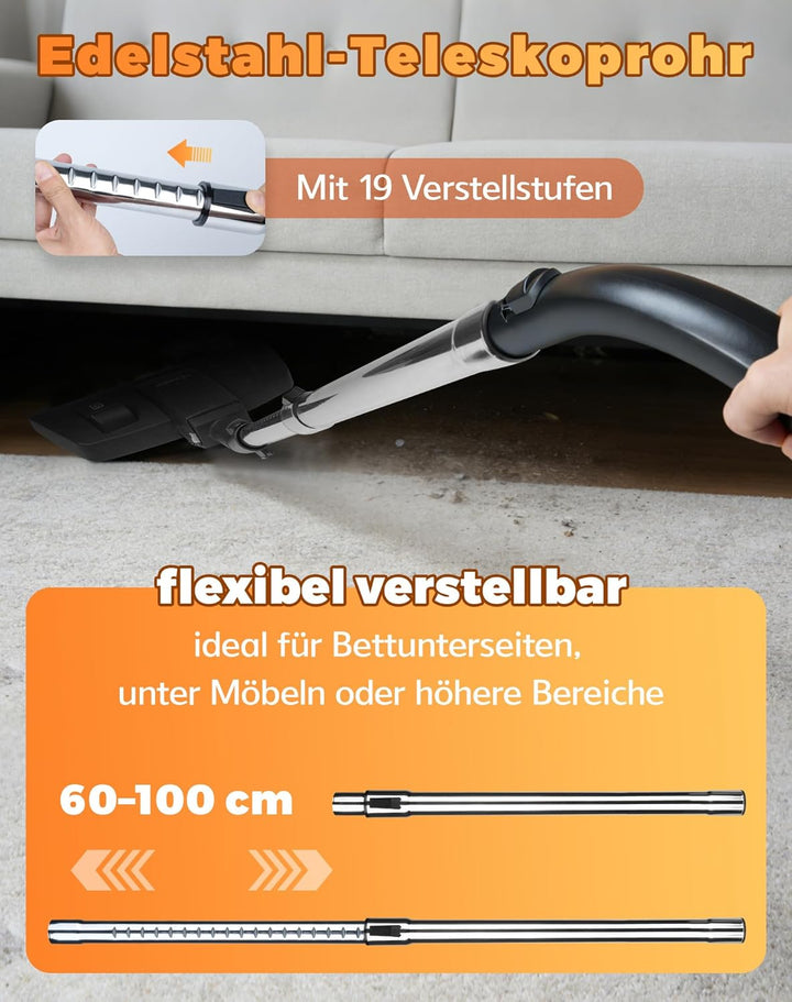 Handgriff & Edelstahl Teleskoprohr für Miele Staubsauger S8340 Ersatz kompatibel mit Miele C1 C2 C3