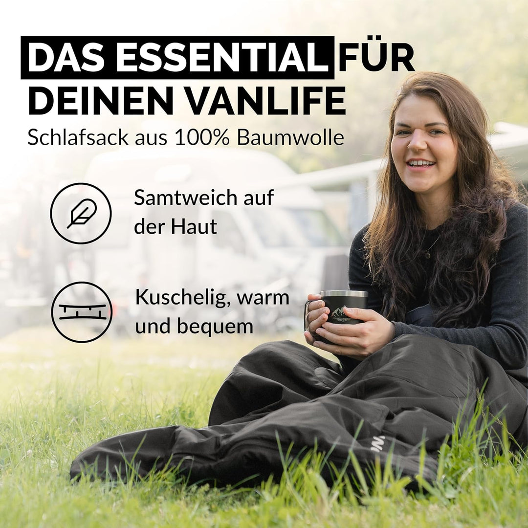 Deckenschlafsack 100% Baumwolle bis -3°C INKL. Kissen - Outdoor Winter-Schlafsack & Sommer-Schlafsac