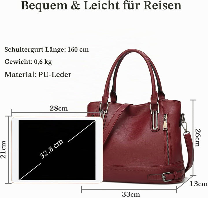 FANDARE Leichte Handtschasche Vintage Schultertasche Damen Umhängetasche Frauen Schulranzen PU Leder