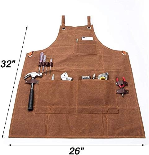 QEES Arbeiter Werkzeug- Tool- Schürze Canvas Einstellbare Arbeitsschürze mit 3 grossen Taschen für I