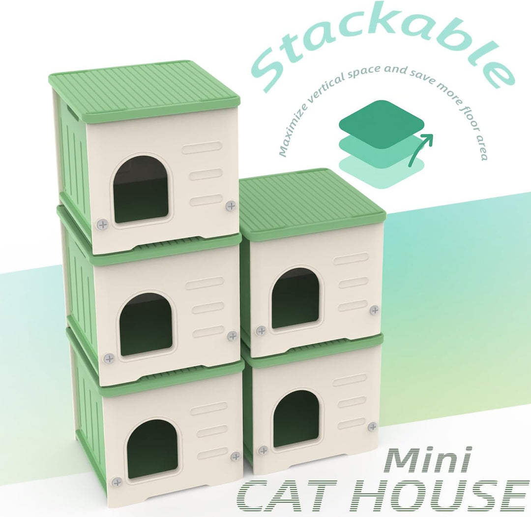 Outdoor Katzenhaus Stapelbar, Plastik Katzenunterstand Wildkatzenhaus Wetterfest Wasserdicht Erhöht