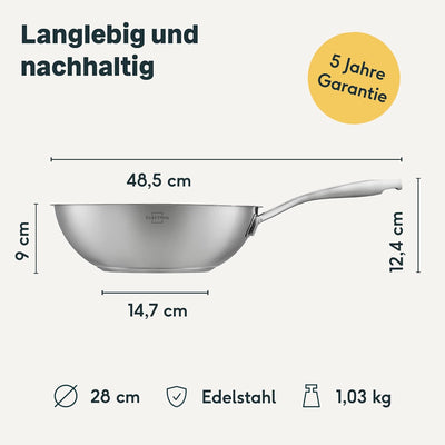 SILBERTHAL Wokpfanne Induktion 28 cm - Edelstahl Wok mit Anti-Haftbeschichtung - Für alle Herdarten