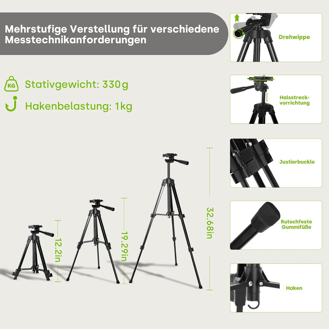 Kreuzlinienlaser mit Stativ, Grün 30M Laser Wasserwaage mit Selbstnivellierend, Linienlaser Vertikal