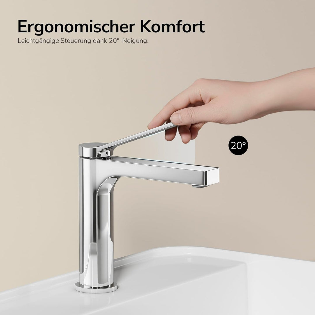 EMKE Wasserhahn Bad Chrom, waschtischarmatur, 4MS Messing, Wasserhahn Bad mit Auslauf Höhe 125mm, Mi