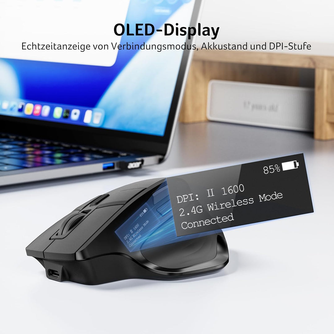 acer Maus Kabellos Tri-Mode, Bluetooth Maus 4000 DPI für 4 Geräte (2,4 G+BT 5.2+Kabel), Ergonomische