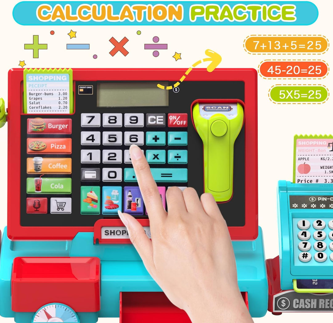 Elektronische Spielzeug Kasse Kinder mit Scanner und Sound, Supermarktkasse Rollenspielzeug, inkl. Z
