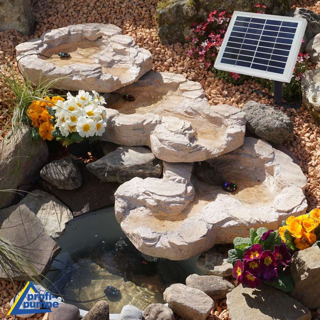 Amur Solar GARTENBRUNNEN Bachlauf QUELLBACH II mit LED-Licht/Hybrid-System, 230V ZIERBRUNNEN VOGELBA