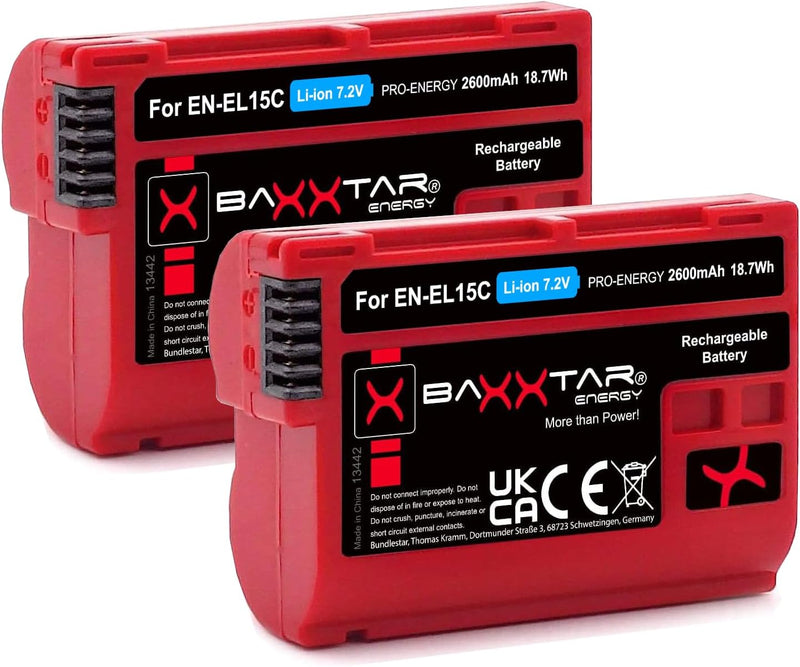 Baxxtar Pro EN-EL15c 2400mAh Kamera-Akku Pack kompatibel mit Nikon Z5 Z6 II Z7 II Z8 etc. (Nicht für