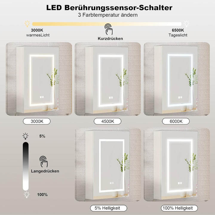 Beleuchteter Spiegelschrank für Badezimmer, LED-Spiegelschrank mit Antibeschlagfunktion, Wandmontage