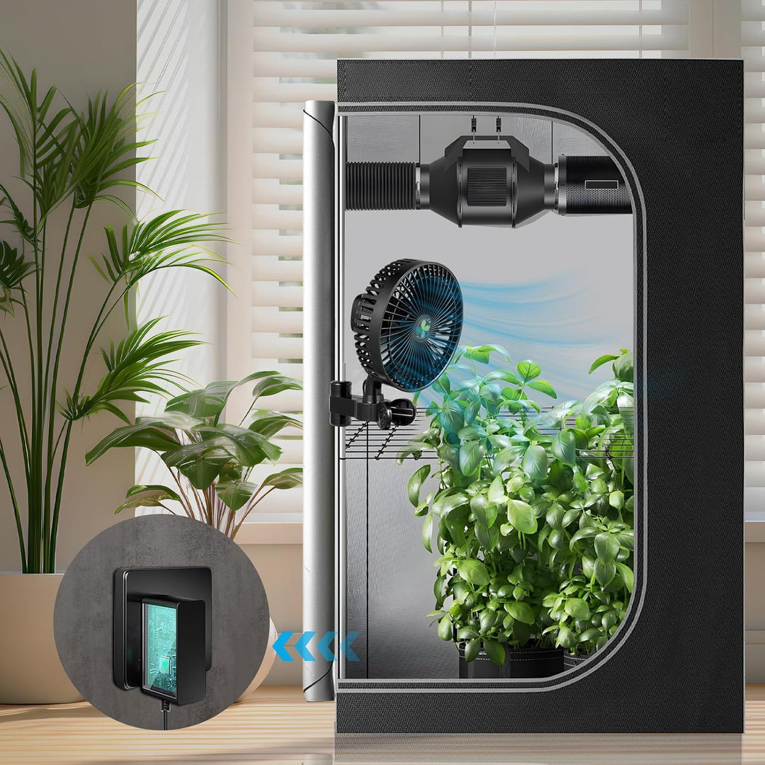 Grow Ventilator oszillierend leise für Growzelt, 10 Stufen &amp; EC-Motor, Clip Ventilator mit Universal