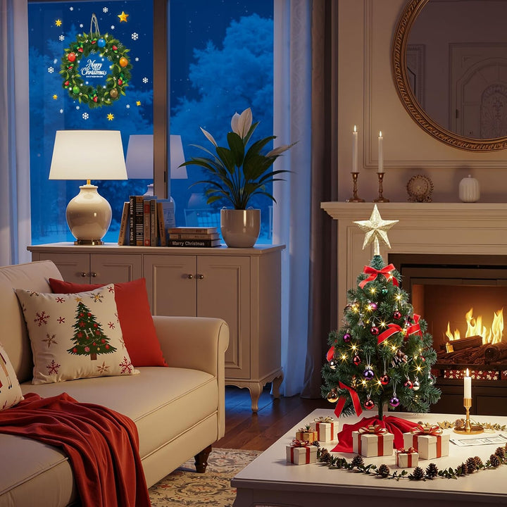 HAUSPROFI Weihnachtsbaum Künstlich LED 60CM, Mini Tannenbaum Künstlich mit Aufkleber/Lichterketten/2