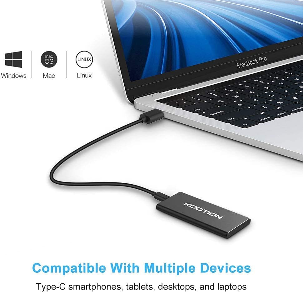 KOOTION Externe Portable SSD 250GB USB 3.1 Typ-C Schnell Solid State Drive Disk High Speed bis zu 55