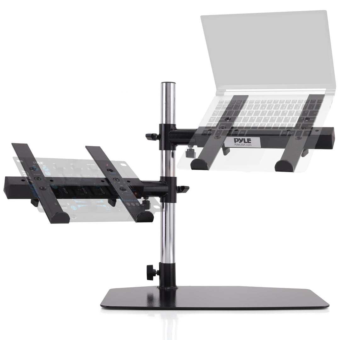 Pyle Portable Dual Laptop Stand - Universal Standing Table Holder with Bracket Arms, Adjustable Heig