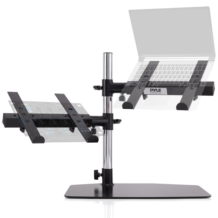 Pyle Portable Dual Laptop Stand - Universal Standing Table Holder with Bracket Arms, Adjustable Heig