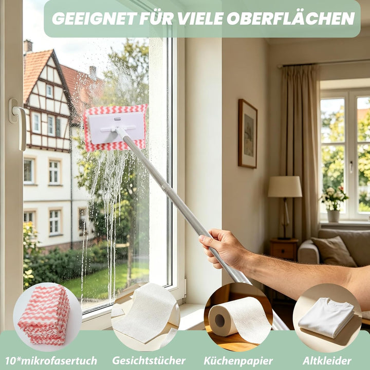 Wischmopp Mini Mopp mit Druck Klemm System, Mini Mop mit Automatischem Tuchwechsel, Bodenwischer Set
