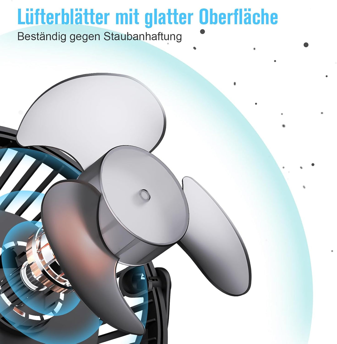HONYIN Mini Ventilator mit Clip, 720 Grad Drehung Kleiner USB Ventilator, Starke + Stabile Klammer,