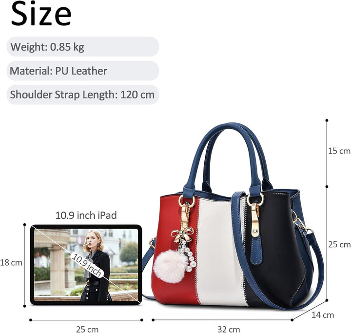DORRISO Damen Handtasche Mode Pompons Anhänger Umhängetasche Elegantes Casual Reise Handtasche Fraue
