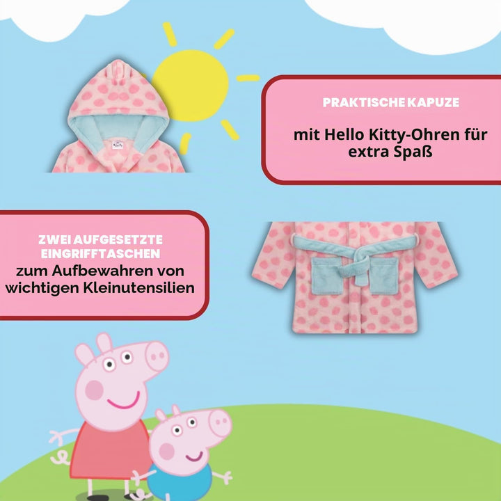 Peppa Pig Mädchen Bademantel Peppa Wutz Morgenmantel Fleece Hausmantel 104 Rosa, 104 Rosa