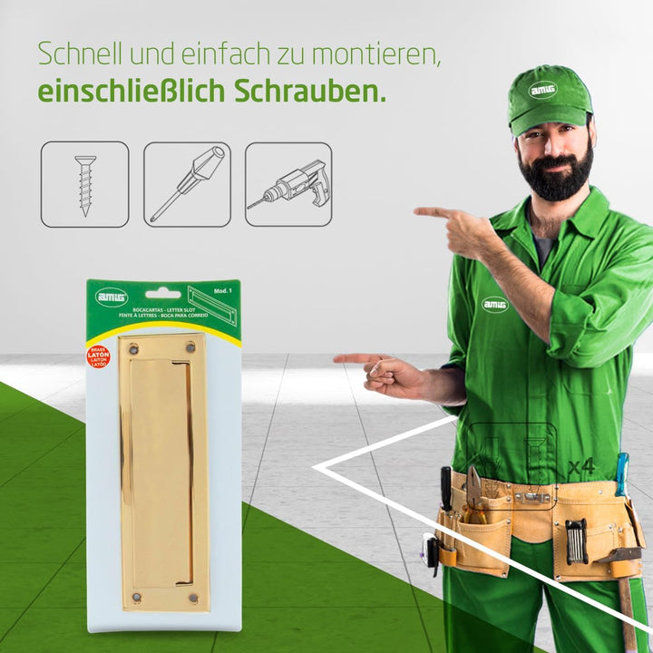 Amig - Briefkastenschlitz Golden Mod. 1 - Klappe für Wände oder Türen - Briefsammler mit Messingdeck