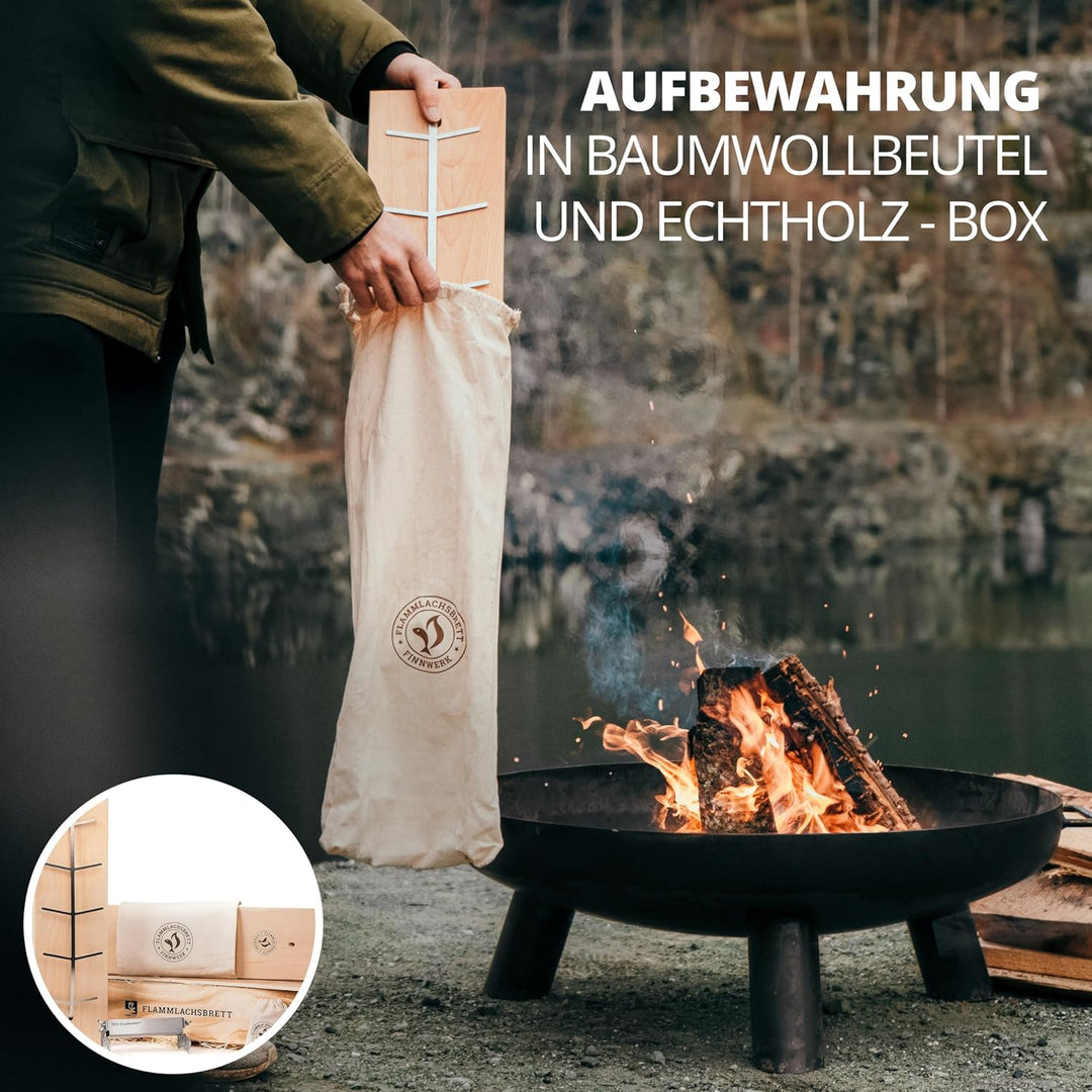 FINNWERK Flammlachsbrett Geschenkset - Lachsbretter mit Halterung aus Edelstahl und praktischem Wink