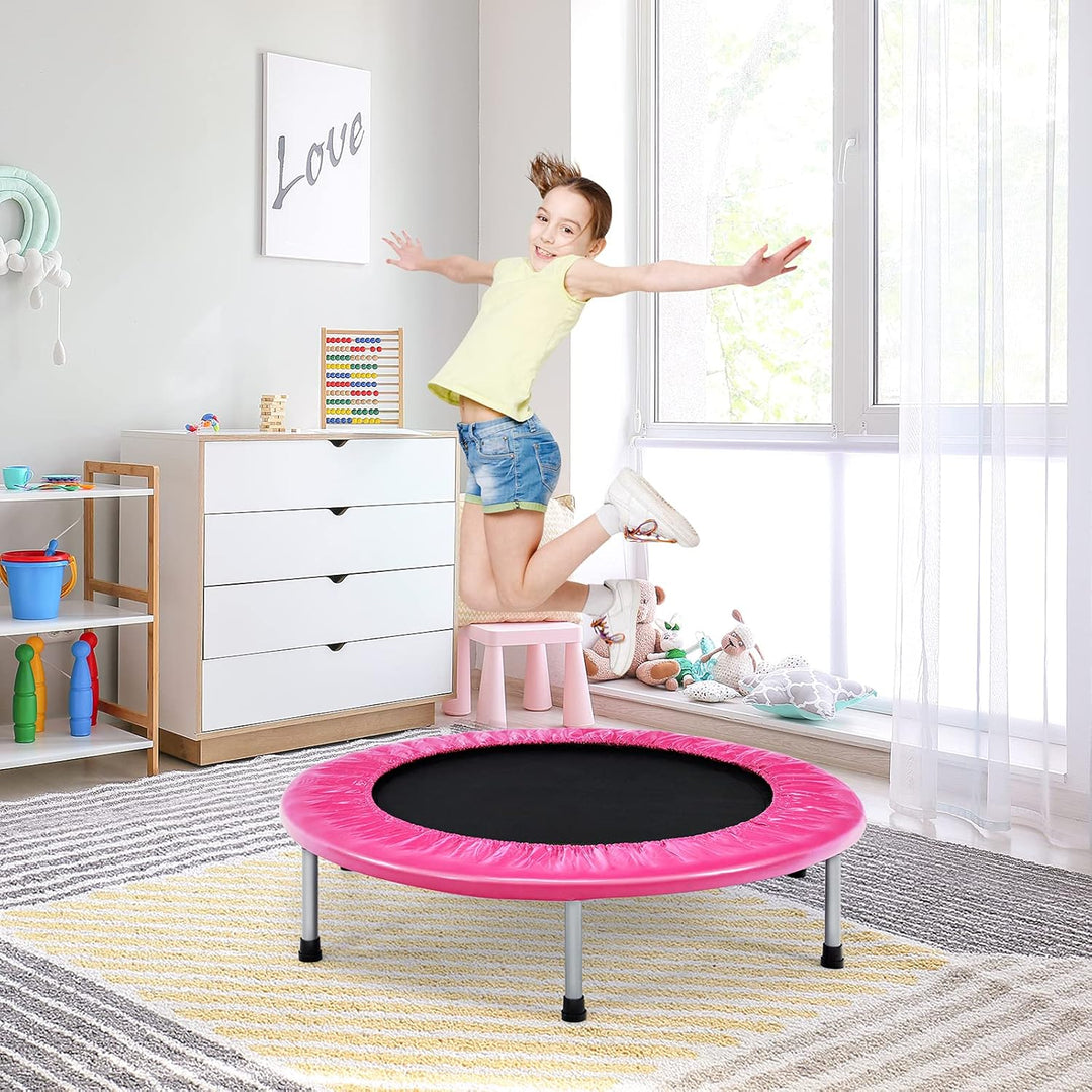 GYMAX Ø97 cm Mini Trampolin klappbar, Fitness Trampolin für Erwachsene & Kinder, Gartentrampolin bis