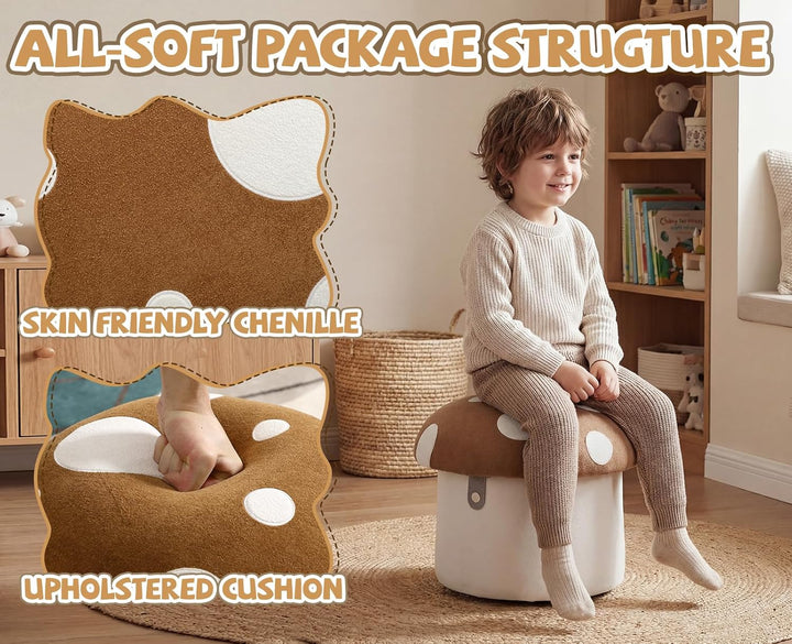 Ya-Home Kinder Aufbewahrungsbox aus Chenille in Pilzform mit verstecktem Stauraum – gepolsterte Spie
