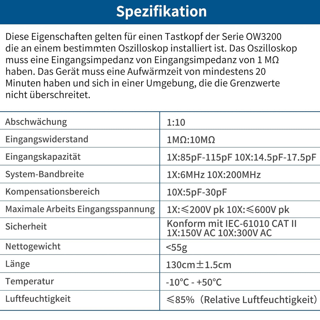 OWON Universal Oszilloskop Sonden Kit, 200MHz, BNC-Oszilloskop-Klemmentastkopf-Dämpfung kann durch 1