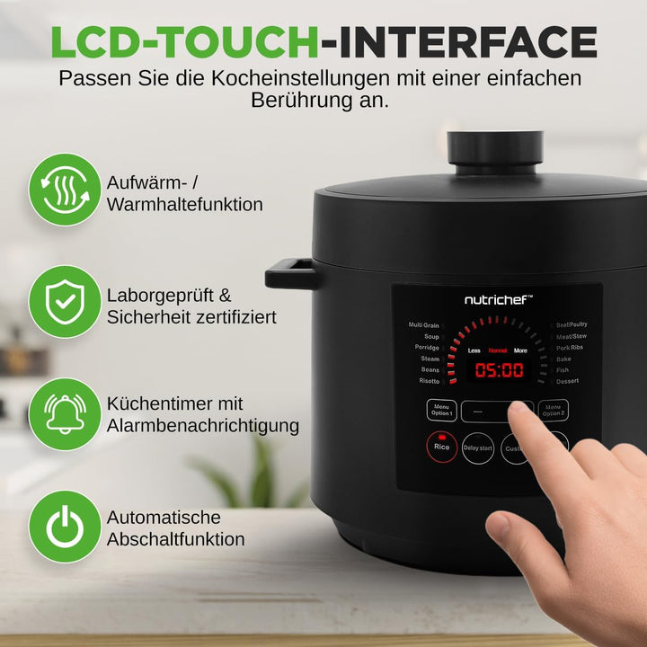 NutriChef Multikocher 5,7 L Elektrischer Schnellkochtopf, 9 Programme, Digitaler Druckkocher, Reisko