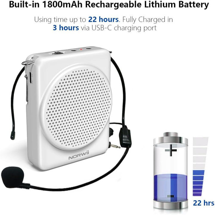 NORWII Mini-Sprachverstärker Mikrofon Headset, 3 Stunden Schnellladung und bis zu 30 Stunden Wiederg