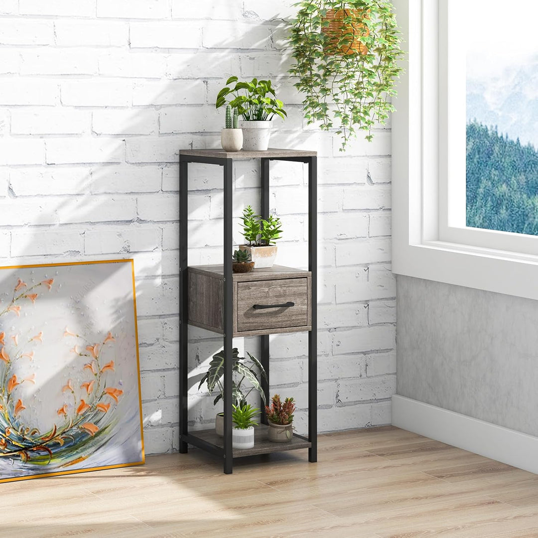 COSTWAY 3 Etagen Metall Pflanzenständer, 60 kg, Blumenständer mit Schublade & Kippschutz, Pflanzentr