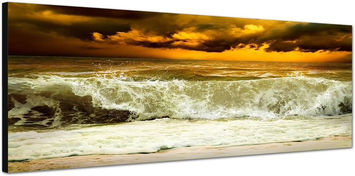 Paul Sinus Art Panoramabild auf Leinwand und Keilrahmen 150x50cm Meer Wellen Sturm Wolkenhimmel