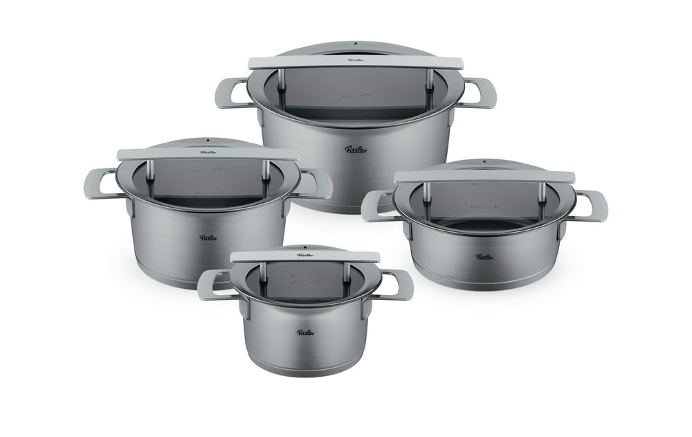 Fissler Phi Collection / Edelstahl-Topfset ,4-teilig, Töpfe mit Glas-Deckel (3 Kochtöpfe, 1 Bratento
