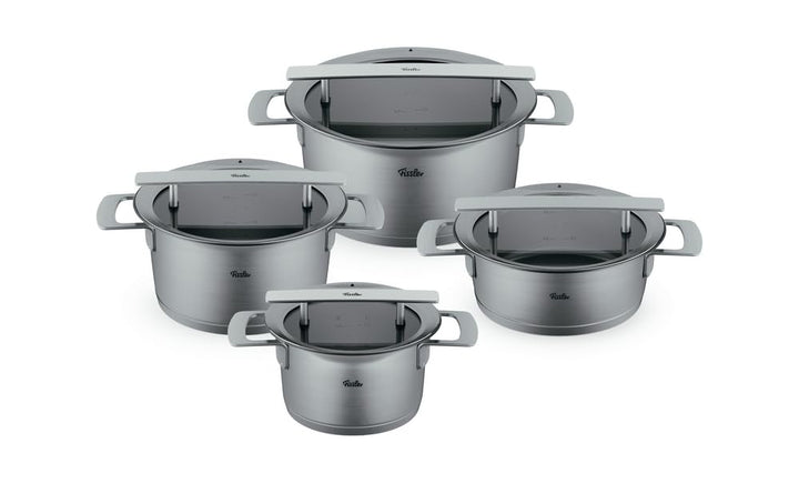 Fissler Phi Collection / Edelstahl-Topfset ,4-teilig, Töpfe mit Glas-Deckel (3 Kochtöpfe, 1 Bratento