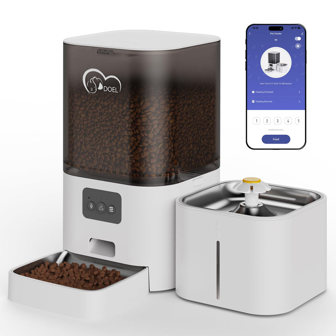 DOEL 2-in-1 Automatischer Katzenfutter und Wasserspender, 2,4G/5G WiFi | Grossraum, App-Steuerung, S