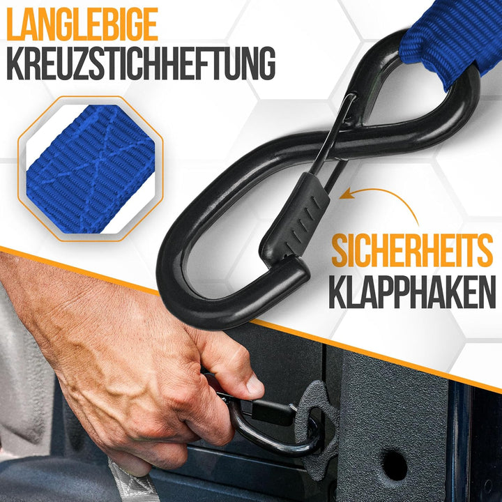 FORTEM Spanngurte, 1043 kg Bruchfestigkeit, 4 x 4,57 m Spanngurte mit Ratsche - 4 Weiche Zurrschlauf