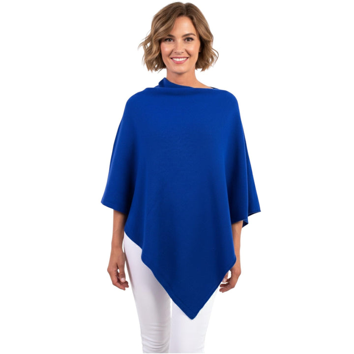 Poncho aus Kaschmir Mischung für Damen, hergestellt in Italien Einheitsgrösse Königsblau, Einheitsgr