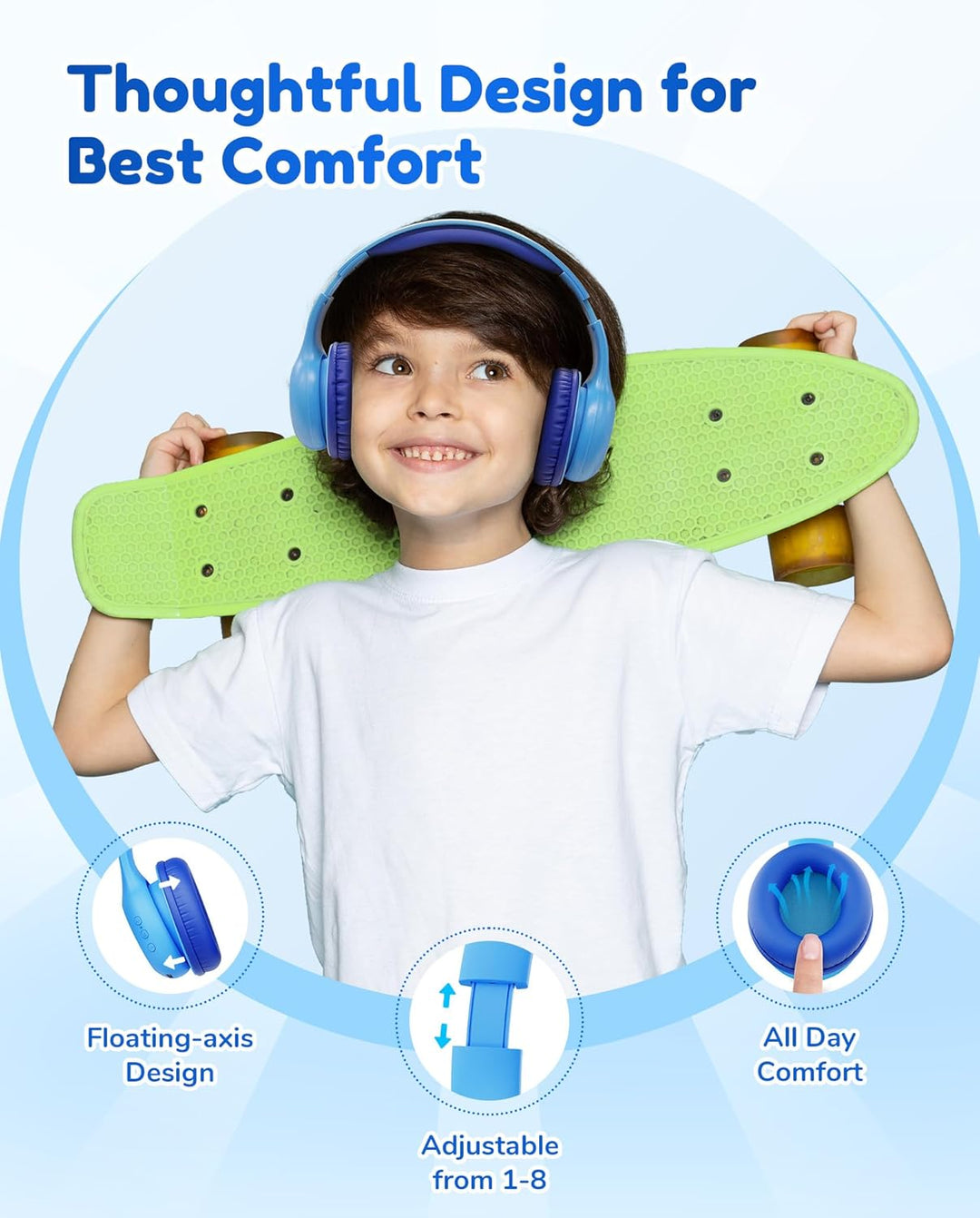 EarFun Bluetooth Kopfhörer Kinder, 74/85/94dB Lautstärkeregelung, HiFi Sound, HD-Mikrofon, 45 Std Ak