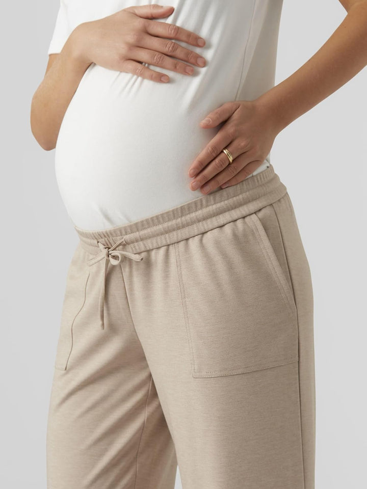 MAMALICIOUS Damen Mlmalin JRS. Straight Pant Umstandshose XS Oatmeal/Detail:melange, XS Oatmeal/Deta