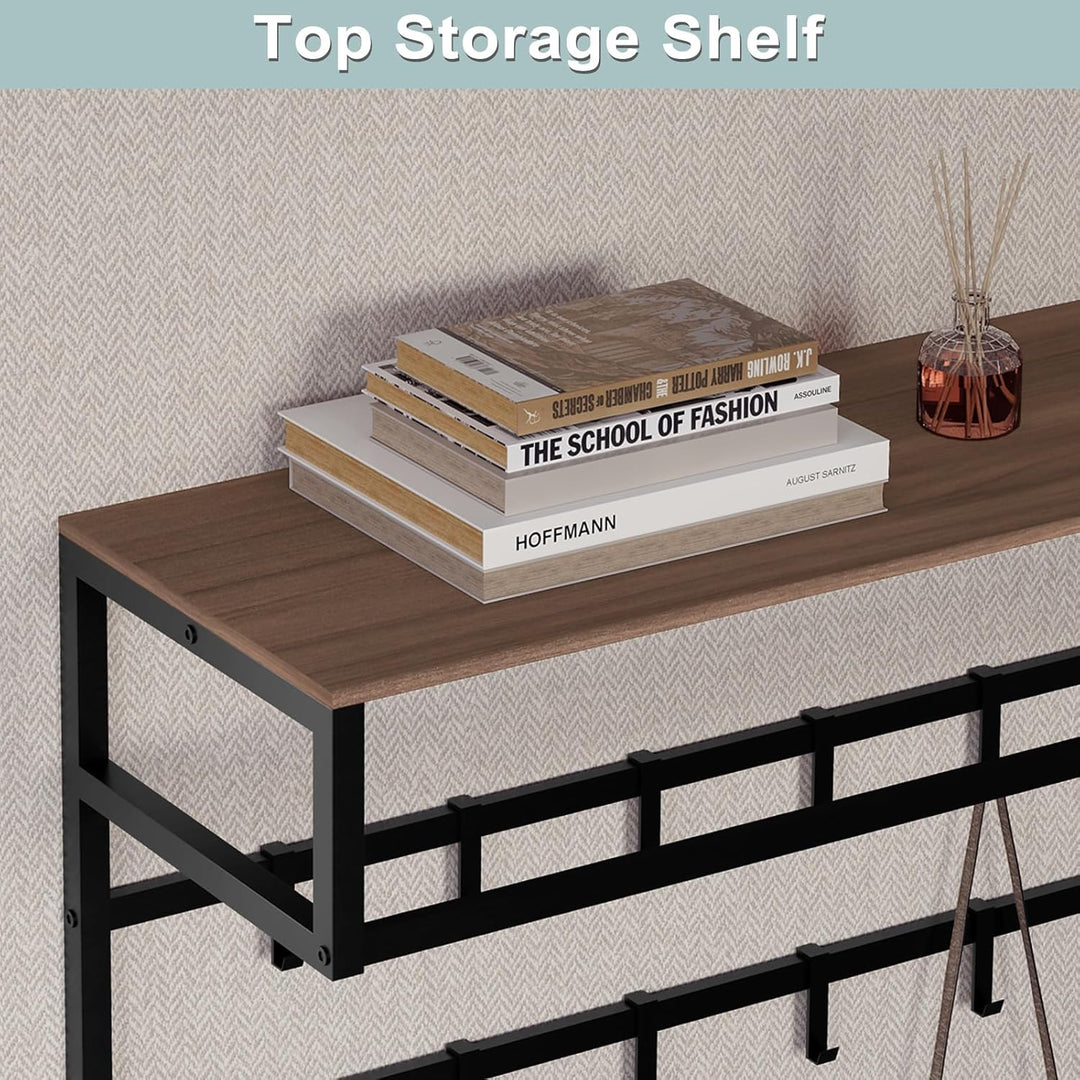 eSituro Wandgarderobe mit Ablage, Kleiderständer Wand mit Kleiderstange 10 Haken, Garderobe Wandmont