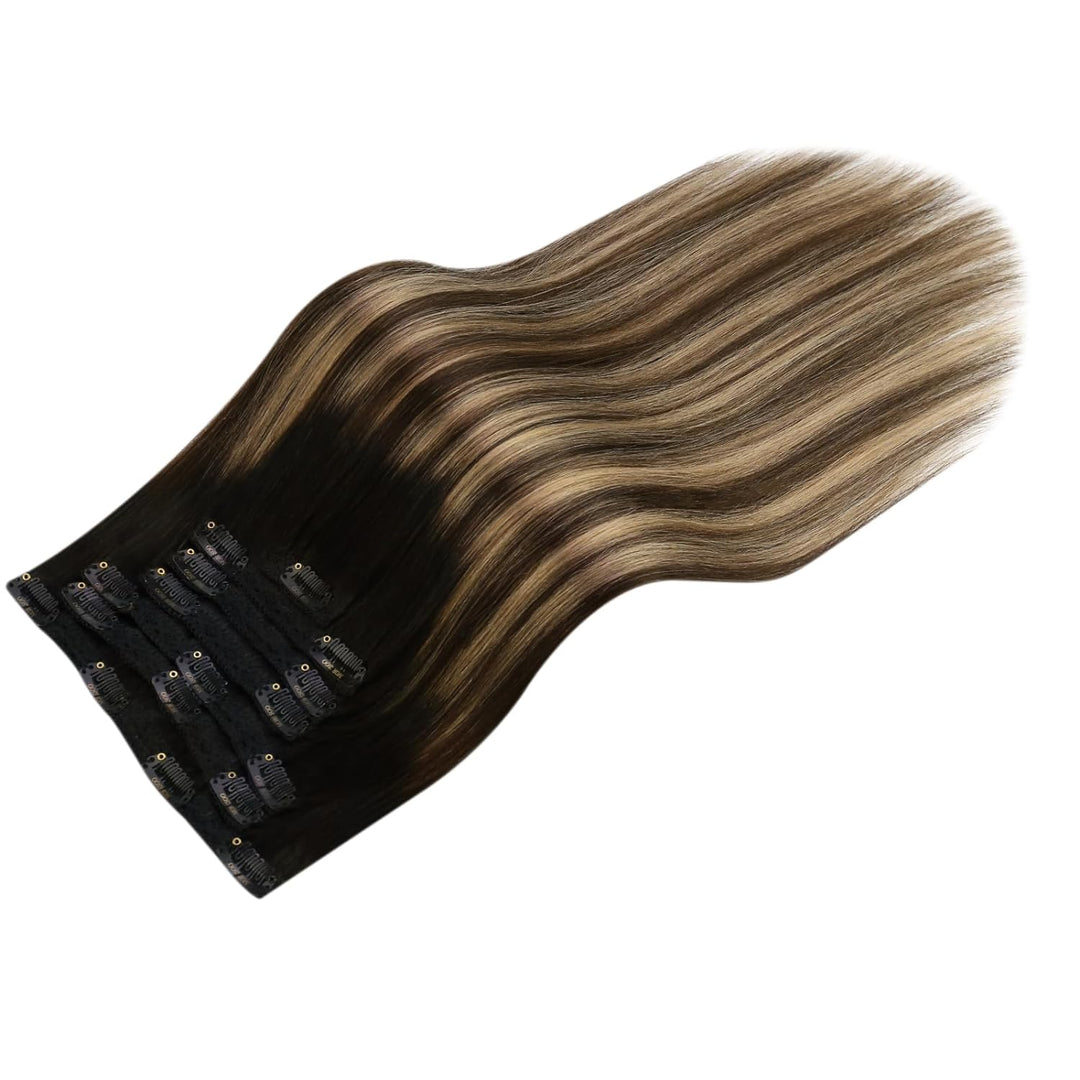 Moresoo Clip in Extensions Echthaar Schwarz Remy Echthaar Extensions Clip in Balayage Haarextension