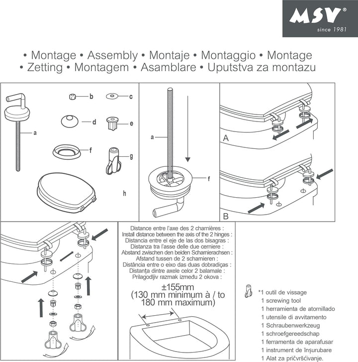 MSV WC Sitz Toilettendeckel MDF Holzkern „Violett Lila“ Scharniere aus Edelstahl - hochwertige und s